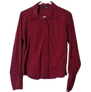 Long sleeve stretchy maroon button up shirt